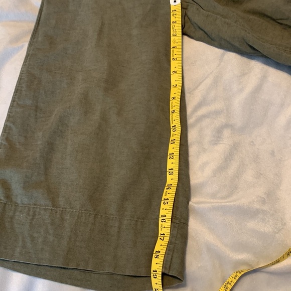 American eagle Olive Green Sailor button Wide leg cropped cotton linen pants  S - Picture 7 of 8